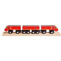 Bigjigs Rail Red Postal Train - 3 Carriages & 2 Track Pieces, Magnetic Couplings