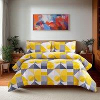 Snug City Duvet Cover & Pillowcase Set Print Shape Design Polycotton Bed Linen in Yellow | Size: Super King