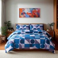 Snug City Duvet Cover & Pillowcase Set Print Shape Design Polycotton Bed Linen in Blue | Size: Super King