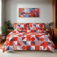 Snug City Duvet Cover & Pillowcase Set Print Shape Design Polycotton Bed Linen in Red | Size: Single