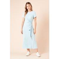 Dorothy Perkins Women's Tie Detail Short Sleeve Jersey Midi Dress in Blue | Size: 8