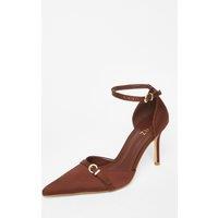 Quiz Women's Brown Satin Buckle Court Heels | Size: 8
