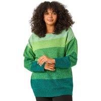 Roman Women's Curve Ombre Stripe Knit Jumper in Green | Size: 22-24