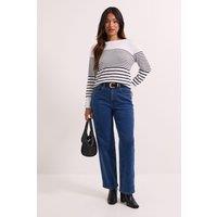 Dorothy Perkins Women's Petite Stripe Crew Neck Button Cuff Jumper | Size: XL