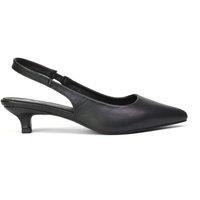 XY London Women's 'Avalone' Pointed Toe Sling Back Kitten Heel Sandals in Black | Size: 7