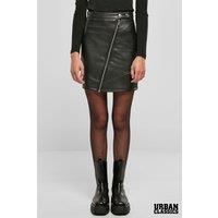 Urban Classics Women's Faux Leather Asymmetrical Zipped Biker Mini Skirt in Black | Size: 2XL