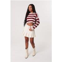 Pink Vanilla Women's Stone Distressed Striped Crop Knit Jumper | Size: Medium/Large