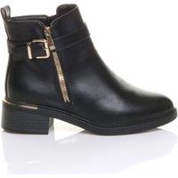 AJVANI Women's Low Heel Gold Zip Chunky Sole Buckle Ankle Boots in Black | Size: 9