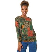 Roman Women's Patchwork Print Snit Top in Green | Size: 18