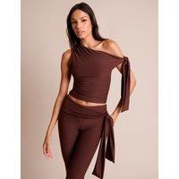 Public Desire Women's Knot Detail Asymmetric One Shoulder Luxe Slinky Top Chocolate | Size: 16