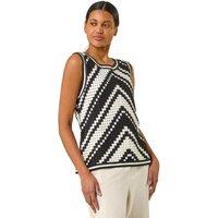 Roman Women's Chevron Crochet Knit Vest Top in Black | Size: XL