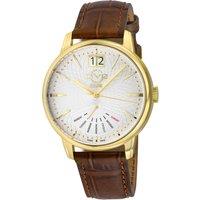 GV2 Men's Rovescio IPYG Case, Silver/White Dial with embossed texture, Genuine Italian Handmade Light Brown Leather Strap