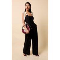 Little Mistress Women's Black Contrast Shoulder Bow Jumpsuit | Size: 10