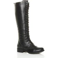 AJVANI Women's Lace Up Calf Zip Biker Military Boots in Black | Size: 3
