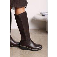 Where's That From Women's 'Livia' Knee High Wedge Boot With Stitch Detail in Brown | Size: 7
