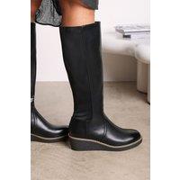 Where's That From Women's 'Livia' Knee High Wedge Boot With Stitch Detail in Black | Size: 6