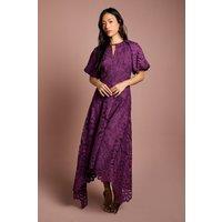 Coast Women's Lace Hanky Hem Puff Sleeve Dress in Plum | Size: 10