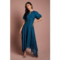 Coast Women's Lace Hanky Hem Puff Sleeve Dress in Teal | Size: 12