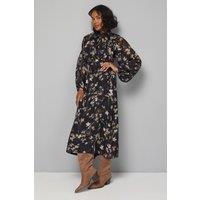 Wallis Women's Floral Burn Out Tie Neck Midi Dress in Black | Size: 12