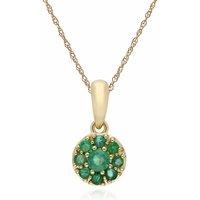 Gemondo Women's Cluster Round Emerald Classic Pendant & Chain in 9ct Yellow Gold in Green | Size: 18 inches