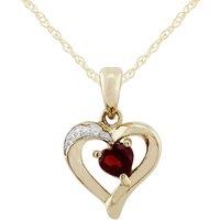 Gemondo Women's Classic Heart Garnet & Diamond Pendant in 9ct Yellow Gold in Red | Size: 18 inches