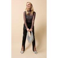 Little Mistress Women's Black PU Split Detail Wide Leg Trousers | Size: 16