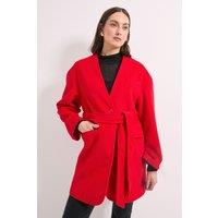 Wallis Women's Principles by Collarless Belted Wrap Coat in Red | Size: 10