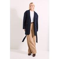 Wallis Women's Principles by Collarless Belted Wrap Coat in Navy | Size: 20