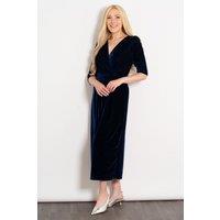 Sarta Women's Sophia Wide Leg Velvet Cropped Jumpsuit in Navy | Size: Large