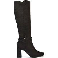 XY London Women's 'Olly' Knee High Boots With Block Mid Heel in Jet Black | Size: 5