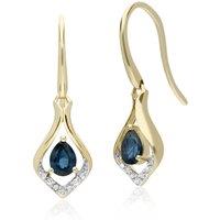 Gemondo Women's Classic Pear Sapphire & Diamond Leaf Halo Drop Earrings in 9ct Yellow Gold in Blue
