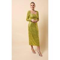 Little Mistress Women's Lime Sequin Square Neck Midaxi Dress | Size: 8