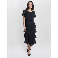 Gina Bacconi Women's Tessa Midi Tiered Dress With Shoulder Trim in Black | Size: 12