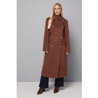Wallis Women's Petite Double Breasted Tab Detail Funnel Coat in Chocolate | Size: 18