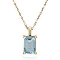 Gemondo Women's Classic Baguette Blue Topaz Claw Set Pendant in 9ct Yellow Gold | Size: 18 inches