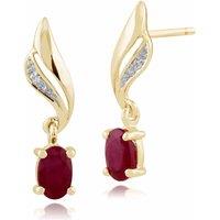 Gemondo Women's Classic Oval Ruby & Diamond Twist Drop Earrings in 9ct Yellow Gold in Red