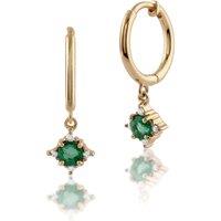 Gemondo Women's Classic Round Emerald & Diamond Hoop Earrings in 9ct Yellow Gold in Green