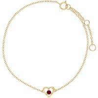 Gemondo Women's Classic Single Stone Round Ruby Love Heart Bracelet in 9ct Yellow Gold in Red | Size: 7 inches