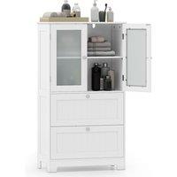 Costway Floor Cabinet Freestanding Bathroom Storage Cabinet in White