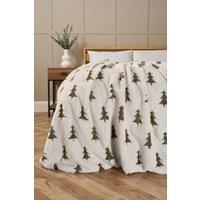 BHS Christmas Trees Faux Fur Throw in Cream | Size: Small