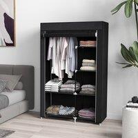 HOMCOM Fabric Wardrobe w/ Shelves Hanging Rail Foldable Wardrobe Black