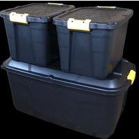 Samuel Alexander 145L & 2 x 60L Heavy Duty Lockable Stackable Storage Trunks on Wheels in Black