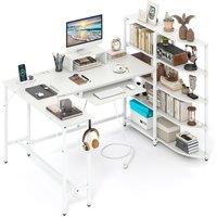 Gymax Corner Computer Desk L-Shaped Desk With Storage Shelves in White