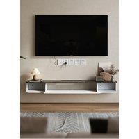 H&O Direct Floating TV Unit Wall Mount TV Cabinet Shelves Modern Storage in White