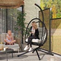 OUTSUNNY PE Rattan Hanging Swing Chair with Thick Cushion, Patio Hanging Chair in Black