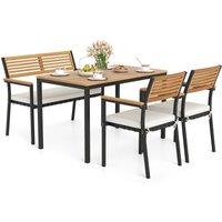 Gymax Set of 4 Patio Dining Set 4 PCS Outdoor Wood Metal Furniture-White in White