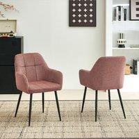 SONARA Modern Set of 2 Dining Chairs with Plush Chenille Fabric in Light Red