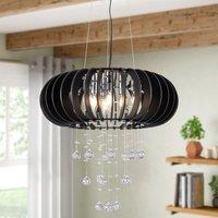 Garwarm 6 Light Wood Caged Crystal Dimmable Chandelier in Black