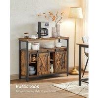 VASAGLE Sideboard Kitchen Cabinet 2 Sliding Barn Doors Adjustable Shelves in Brown