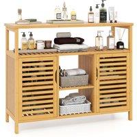 Costway Bamboo Bathroom Cabinet 2-Door Storage Organizer with Shelves in Natural